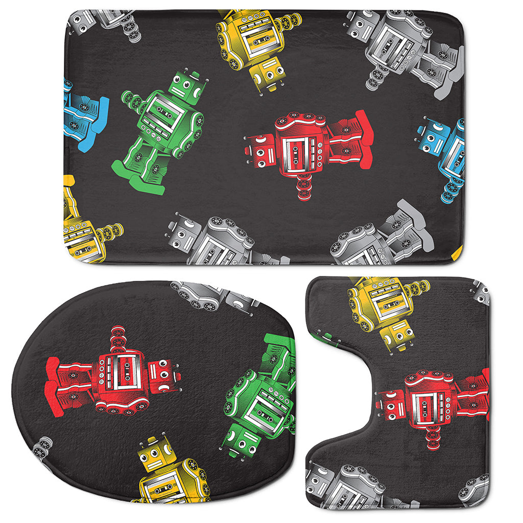 Vintage Robot Pattern Print 3 Piece Bath Mat Set