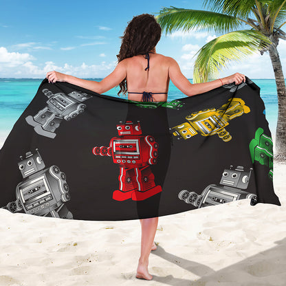 Vintage Robot Pattern Print Beach Sarong Wrap