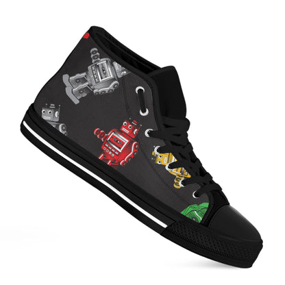 Vintage Robot Pattern Print Black High Top Shoes