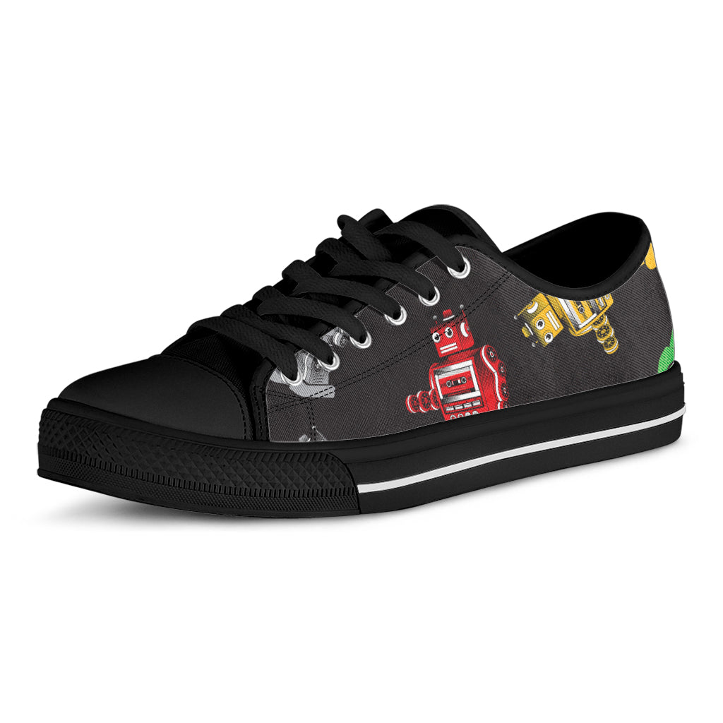 Vintage Robot Pattern Print Black Low Top Shoes