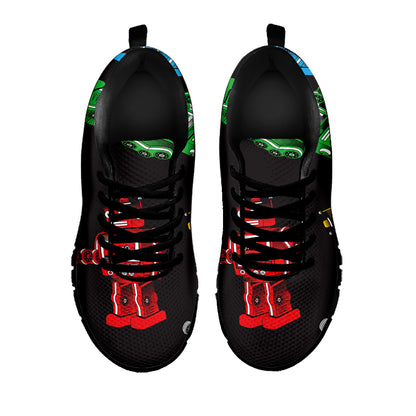 Vintage Robot Pattern Print Black Sneakers