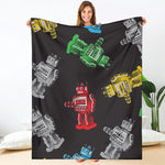Vintage Robot Pattern Print Blanket