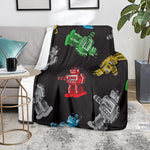 Vintage Robot Pattern Print Blanket