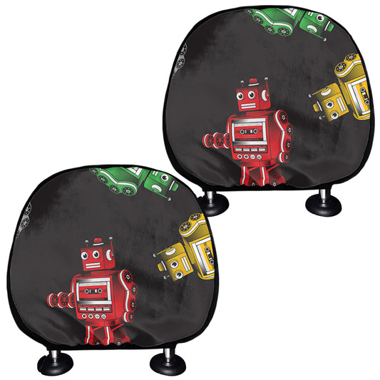 Vintage Robot Pattern Print Car Headrest Covers