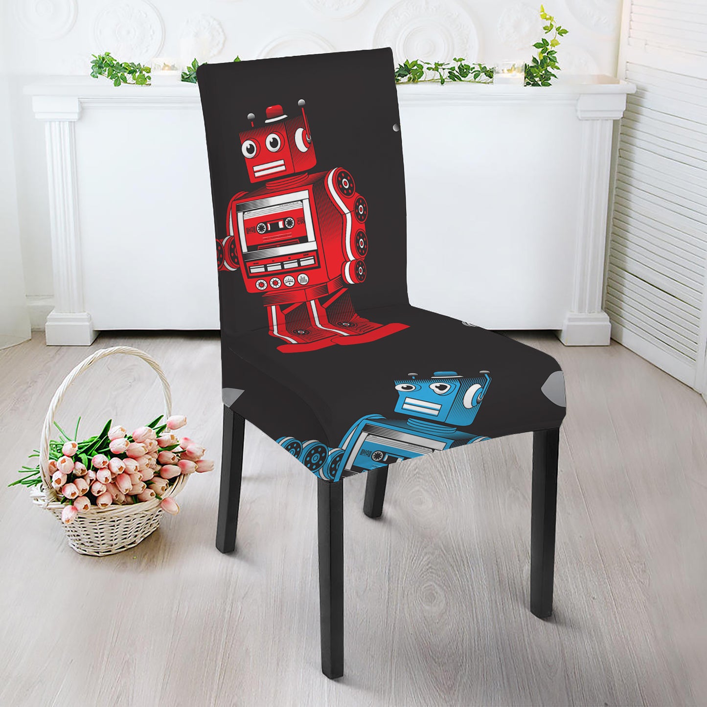 Vintage Robot Pattern Print Dining Chair Slipcover