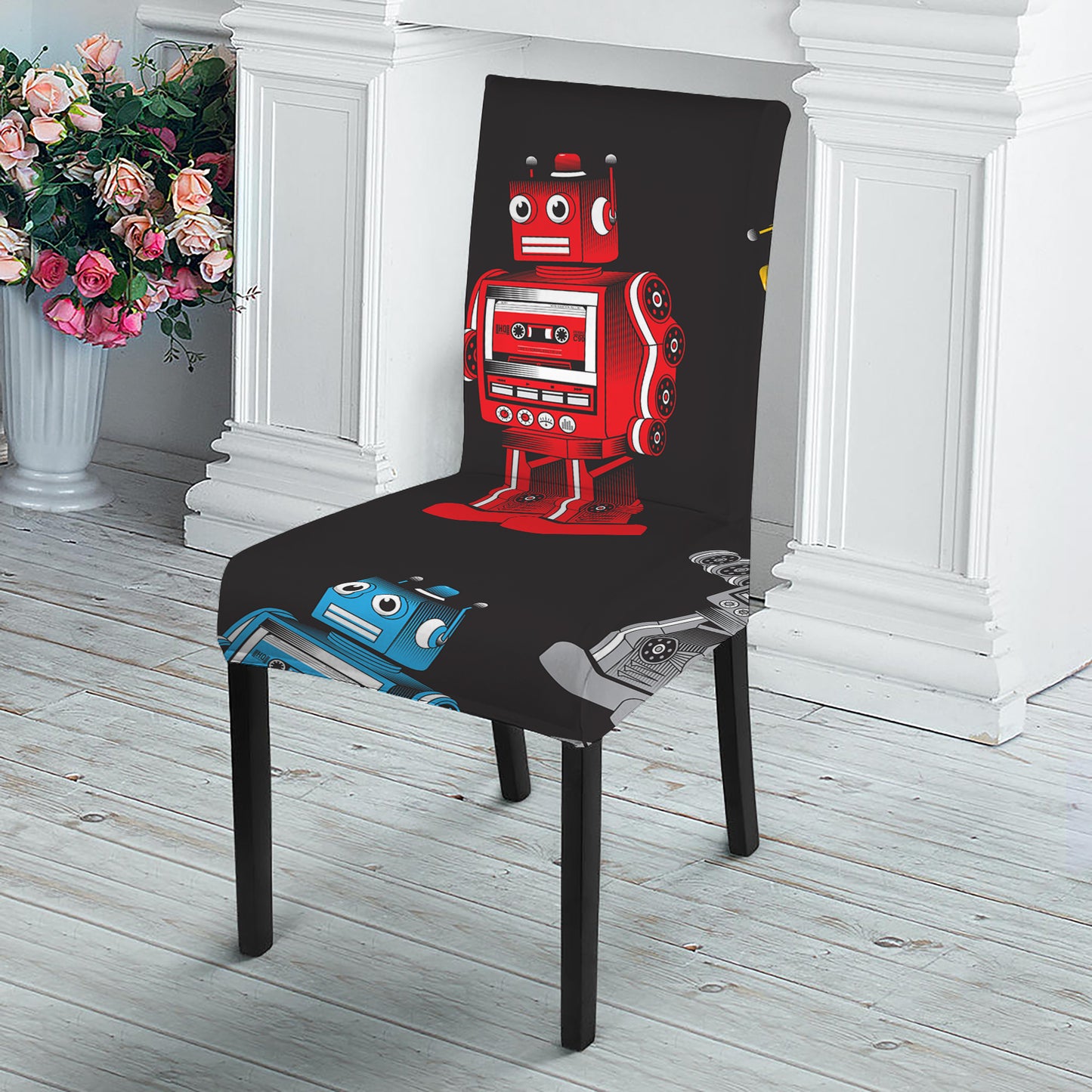 Vintage Robot Pattern Print Dining Chair Slipcover