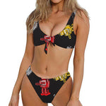 Vintage Robot Pattern Print Front Bow Tie Bikini