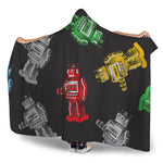 Vintage Robot Pattern Print Hooded Blanket