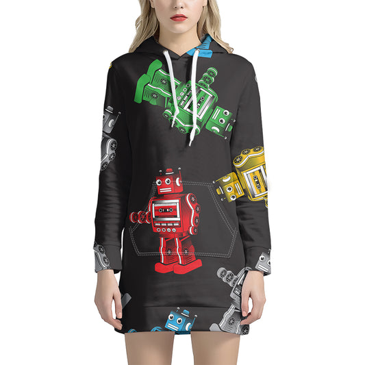 Vintage Robot Pattern Print Hoodie Dress