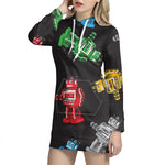 Vintage Robot Pattern Print Hoodie Dress