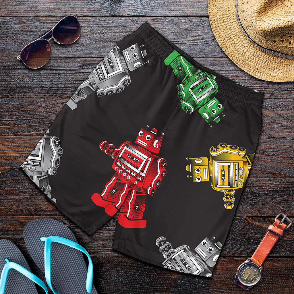 Vintage Robot Pattern Print Men's Shorts