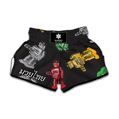 Vintage Robot Pattern Print Muay Thai Boxing Shorts
