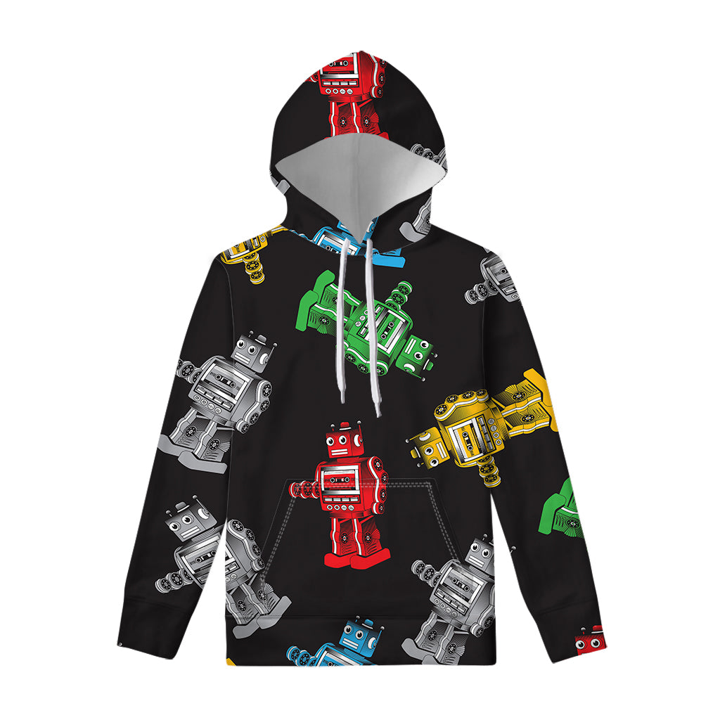 Vintage Robot Pattern Print Pullover Hoodie