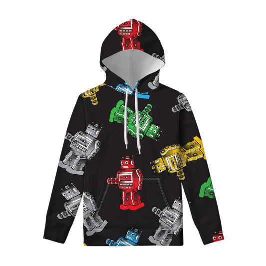 Vintage Robot Pattern Print Pullover Hoodie
