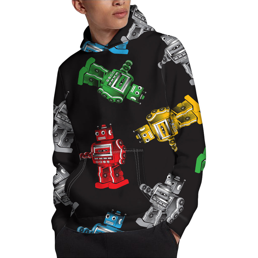 Vintage Robot Pattern Print Pullover Hoodie