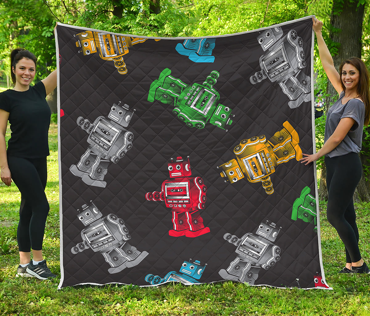 Vintage Robot Pattern Print Quilt