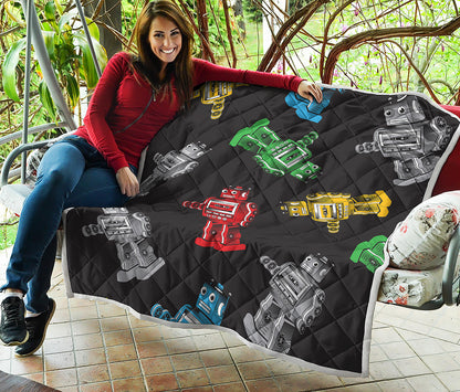 Vintage Robot Pattern Print Quilt