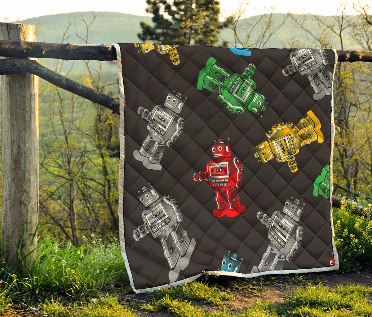 Vintage Robot Pattern Print Quilt