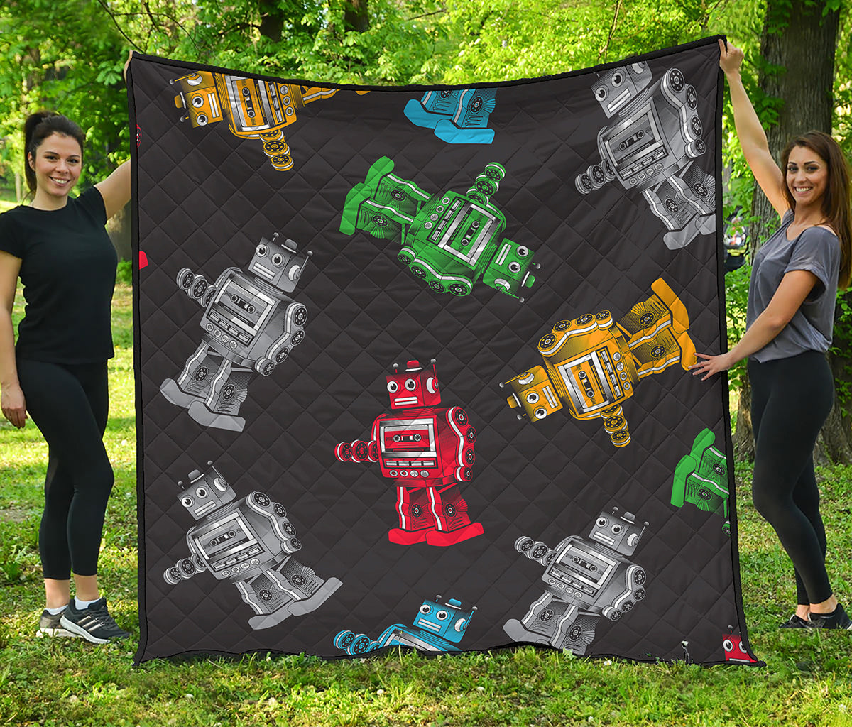 Vintage Robot Pattern Print Quilt