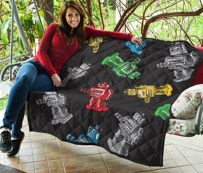 Vintage Robot Pattern Print Quilt