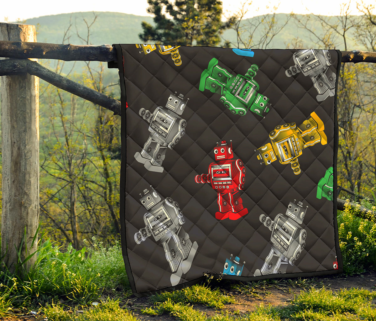 Vintage Robot Pattern Print Quilt
