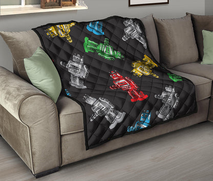 Vintage Robot Pattern Print Quilt