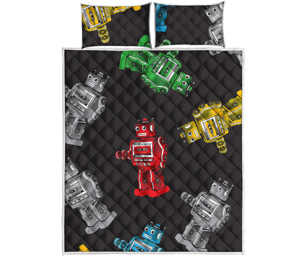 Vintage Robot Pattern Print Quilt Bed Set