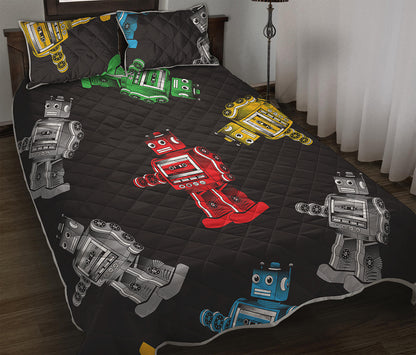 Vintage Robot Pattern Print Quilt Bed Set