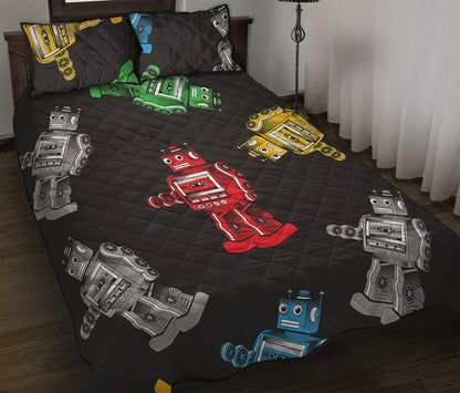 Vintage Robot Pattern Print Quilt Bed Set