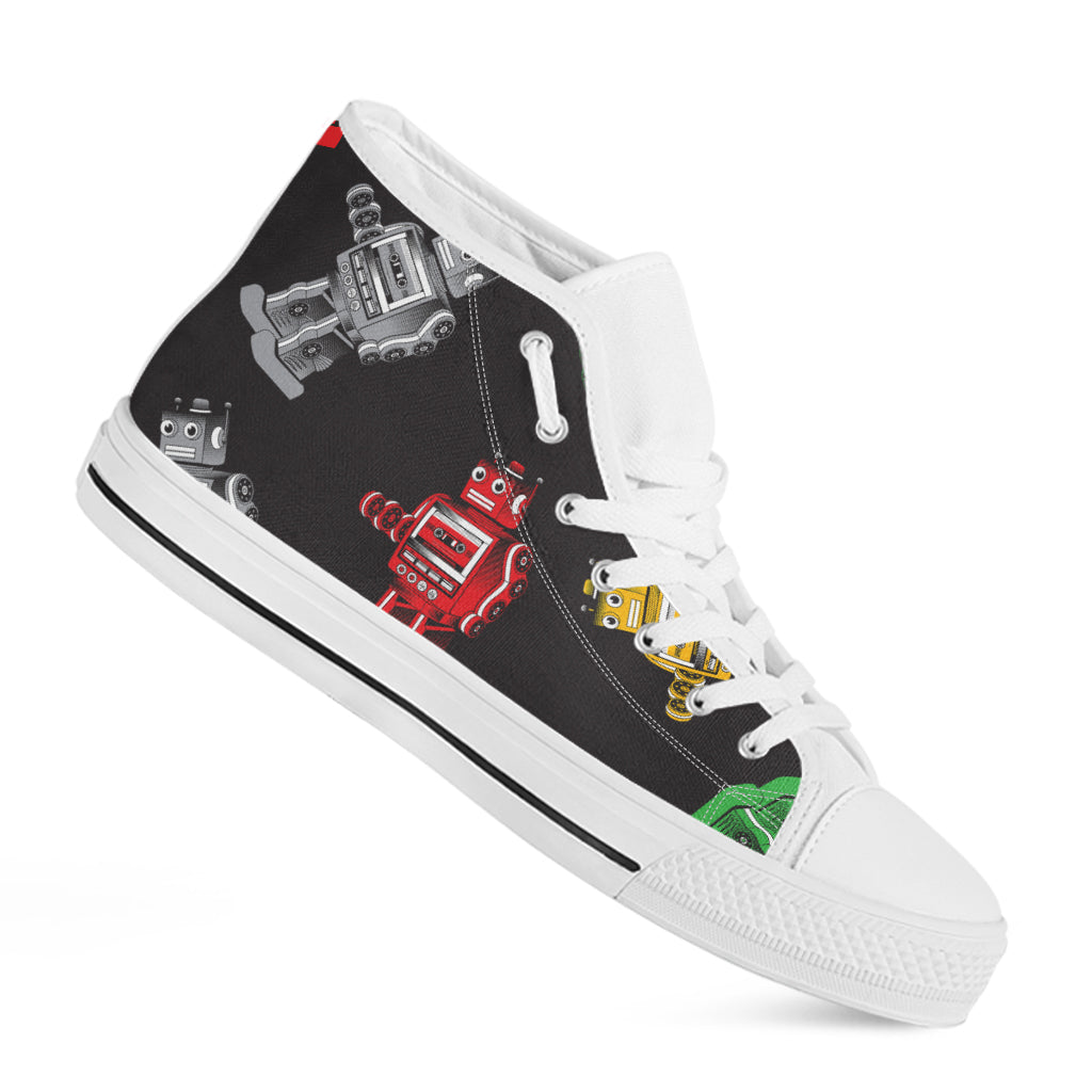 Vintage Robot Pattern Print White High Top Shoes