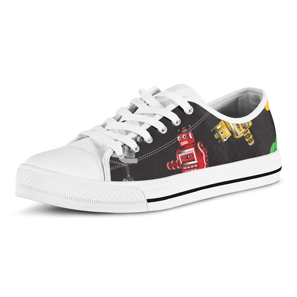 Vintage Robot Pattern Print White Low Top Shoes