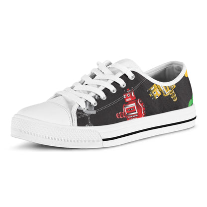 Vintage Robot Pattern Print White Low Top Shoes
