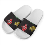 Vintage Robot Pattern Print White Slide Sandals