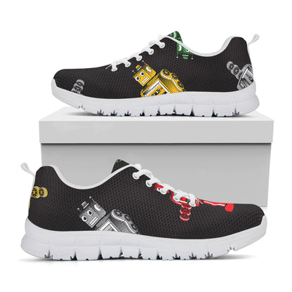 Vintage Robot Pattern Print White Sneakers