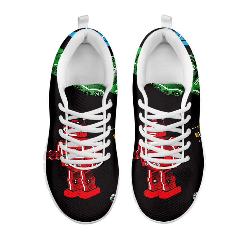Vintage Robot Pattern Print White Sneakers