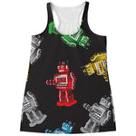 Vintage Robot Pattern Print Women's Racerback Tank Top
