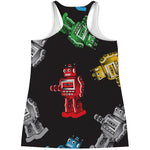 Vintage Robot Pattern Print Women's Racerback Tank Top