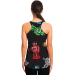 Vintage Robot Pattern Print Women's Racerback Tank Top