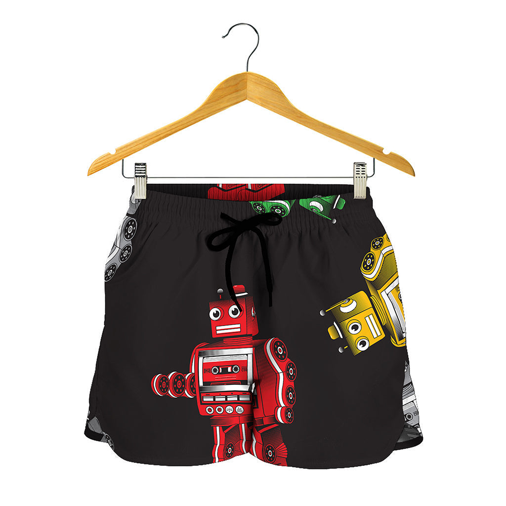 Vintage Robot Pattern Print Women's Shorts