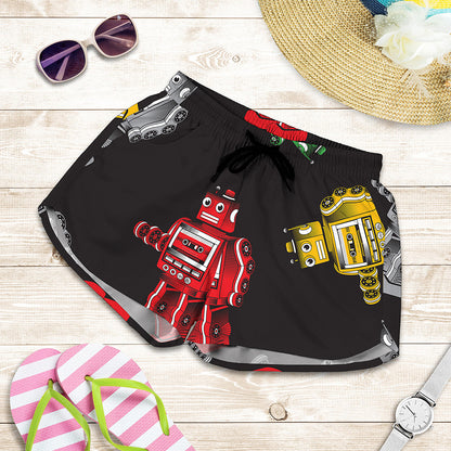 Vintage Robot Pattern Print Women's Shorts