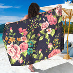 Vintage Rose Floral Flower Pattern Print Beach Sarong Wrap