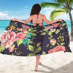 Vintage Rose Floral Flower Pattern Print Beach Sarong Wrap