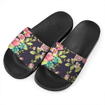 Vintage Rose Floral Flower Pattern Print Black Slide Sandals