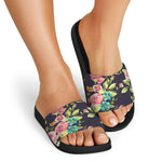 Vintage Rose Floral Flower Pattern Print Black Slide Sandals