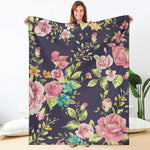 Vintage Rose Floral Flower Pattern Print Blanket