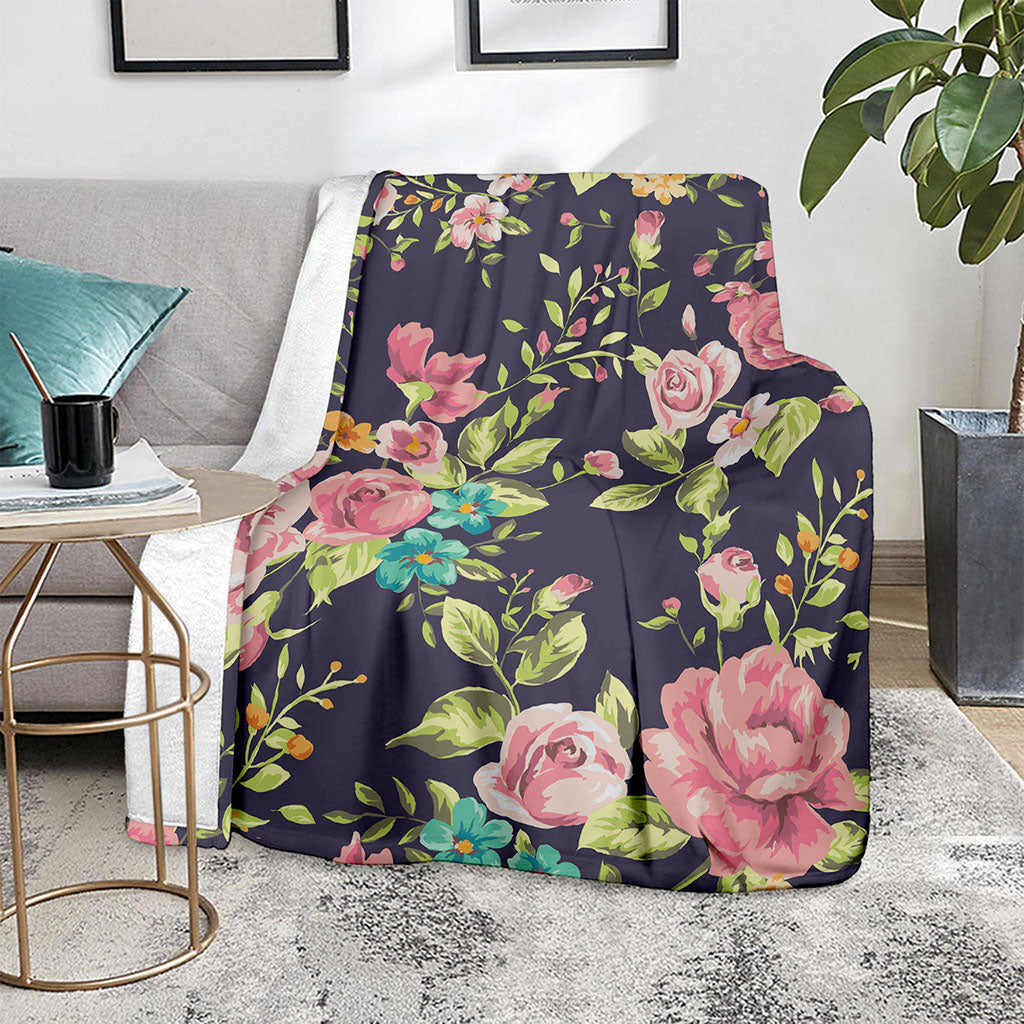 Vintage Rose Floral Flower Pattern Print Blanket