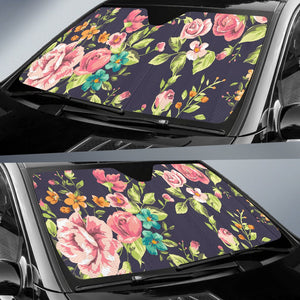 Vintage Rose Floral Flower Pattern Print Car Sun Shade GearFrost