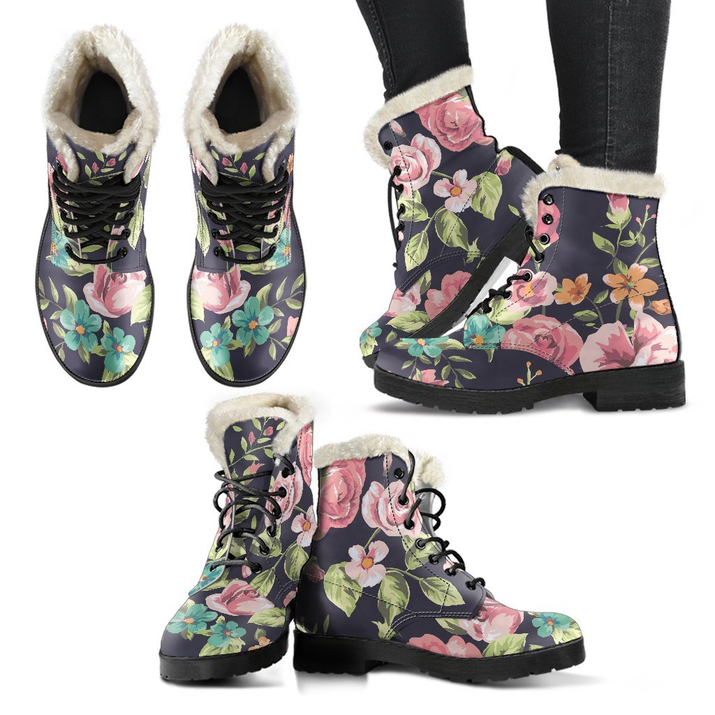 Vintage Rose Floral Flower Pattern Print Comfy Boots GearFrost
