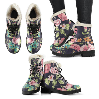 Vintage Rose Floral Flower Pattern Print Comfy Boots GearFrost