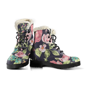 Vintage Rose Floral Flower Pattern Print Comfy Boots GearFrost